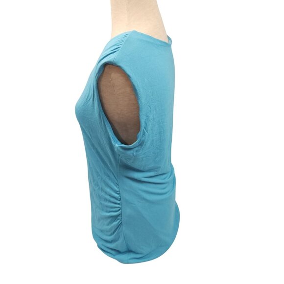 White House Black Market Sleeveless Blue Womens M Top V-Neck w/ Metal Trim - Picture 6 of 10